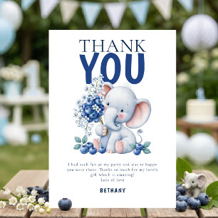 Tarjeta Elefante Arándano Cumpleaños 1er Agradecimiento