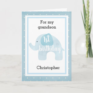 Tarjeta Elefante Azul 1er Cumpleaños Nieto