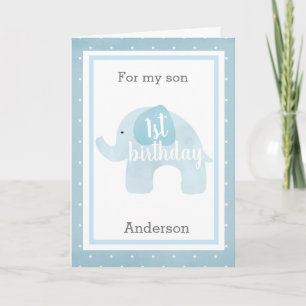 Tarjeta Elefante azul bebé hijo de primer cumpleaños