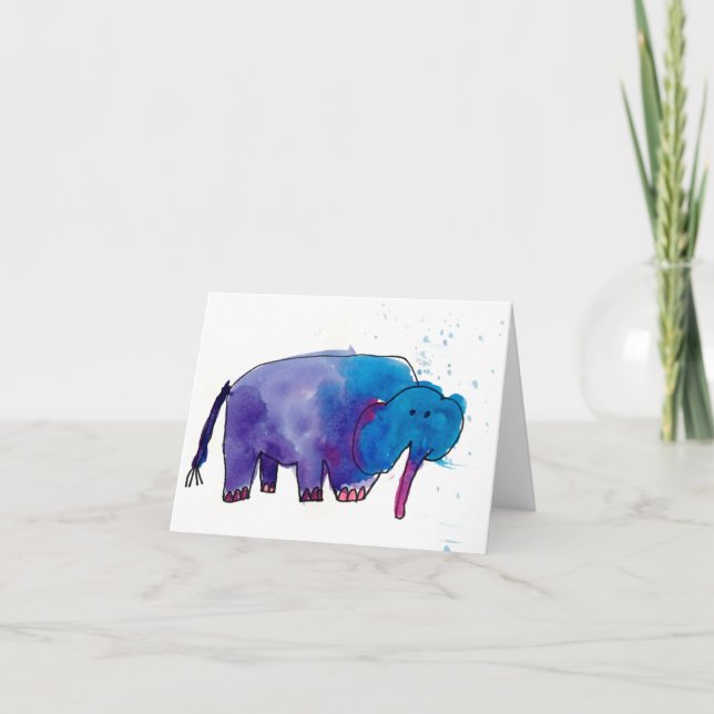 Tarjeta Elefante azul • Gracie Glaser, edad 6 (Anverso)