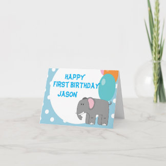 Tarjeta elefante bebé de un año, cumpleaños