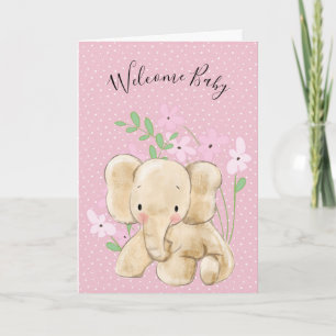 Tarjeta Elefante bebé en flores para recién nacidos