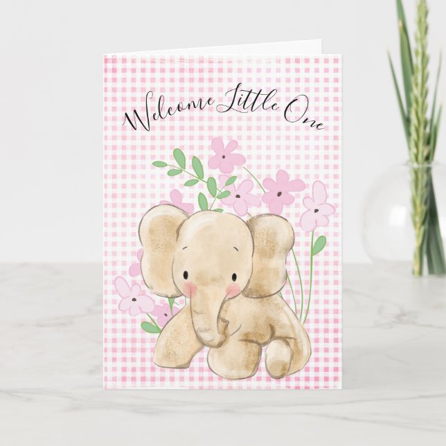 Tarjeta Elefante bebé en flores para recién nacidos (Anverso)