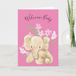 Tarjeta Elefante Bebé En Flores Recién Nacidas