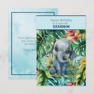 Tarjeta Elefante Bebé Feliz Cumpleaños Nieto Especial