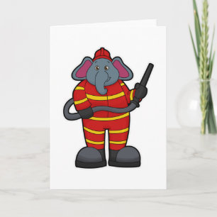 Tarjeta Elefante como bombero con manguera