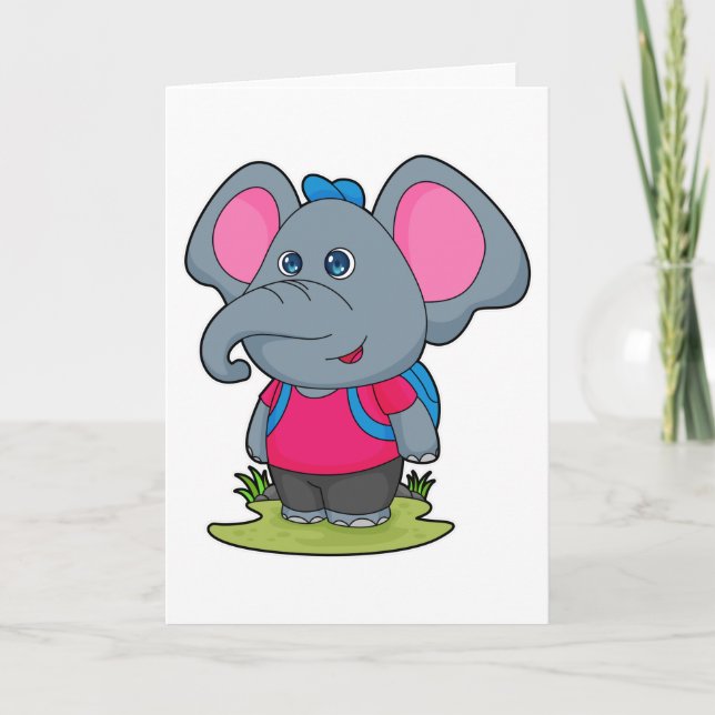 Tarjeta Elefante como excursionista con mochila (Anverso)