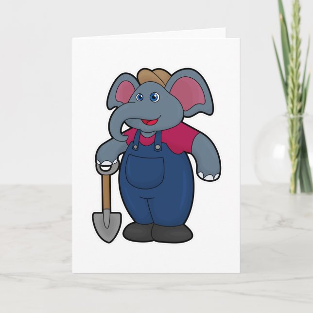 Tarjeta Elefante como granjero con pala (Anverso)