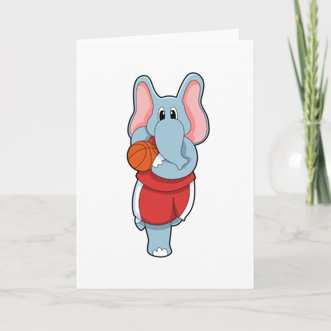 Tarjeta Elefante como jugador de baloncesto con baloncesto (Anverso)