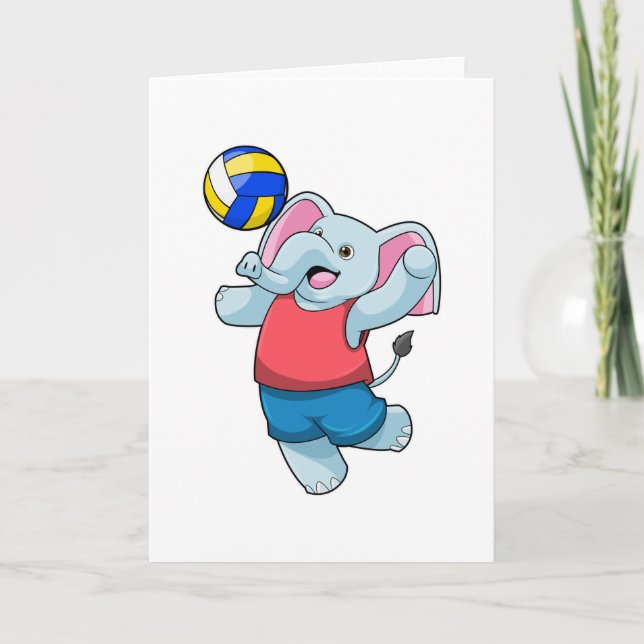 Tarjeta Elefante como jugador de voleibol con voleibol (Anverso)