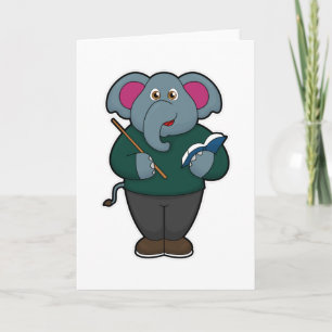 Tarjeta Elefante como Maestro con Libro y Puntero