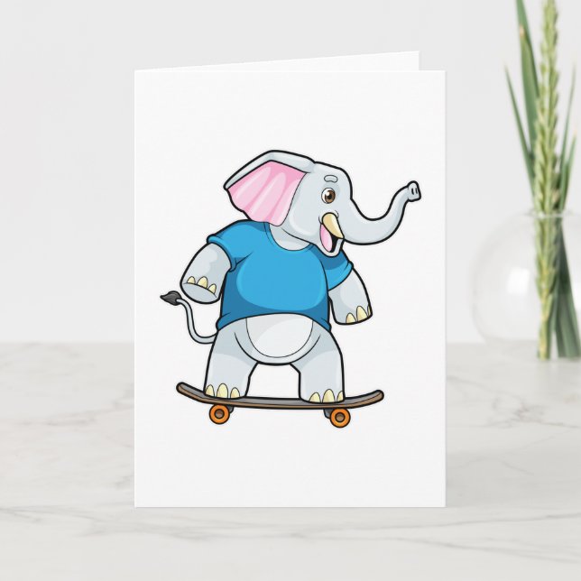 Tarjeta Elefante como patinador con monopatín (Anverso)