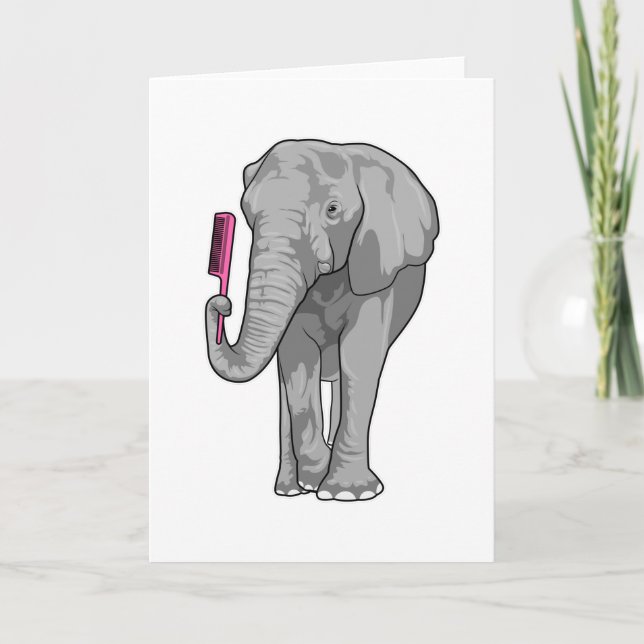 Tarjeta Elefante como peluquero con peine (Anverso)