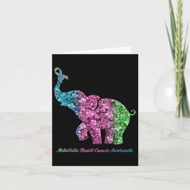 Tarjeta Elefante con cáncer de mama metastásico de flores (Anverso)