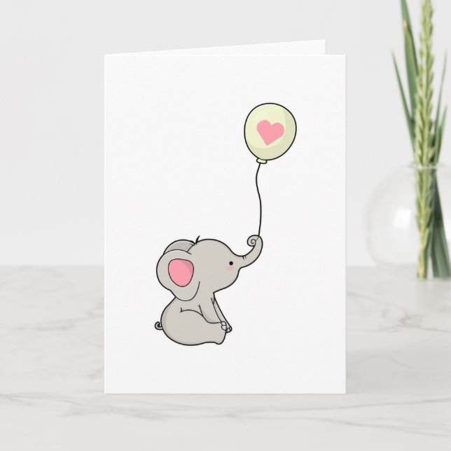 Tarjeta Elefante con Corazón en Globo (Anverso)