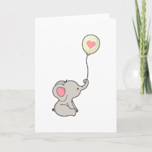 Tarjeta Elefante con Corazón en Globo
