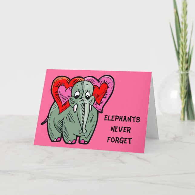Tarjeta Elefante con el aniversario del corazón (Anverso)