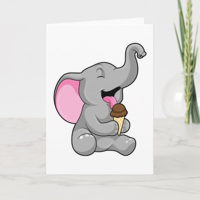 Tarjeta Elefante con helado de Gofre de Chocolate (Anverso)
