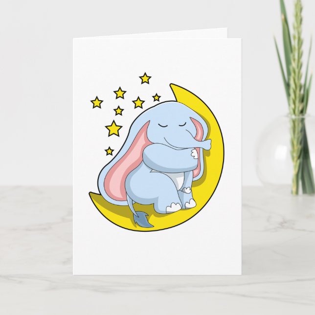 Tarjeta Elefante con luna y estrellas (Anverso)