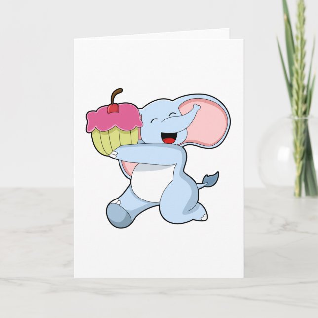Tarjeta Elefante con pastel (Anverso)