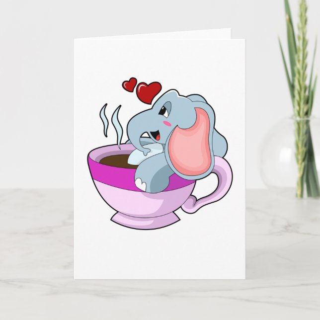 Tarjeta Elefante con Taza de Café (Anverso)