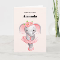 Elefante Cute Ballerina Cumpleaños Rosa y Gris