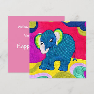Tarjeta Elefante Cute Blue Baby - Diseño Quilt Like