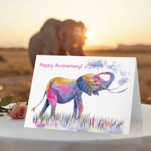 Tarjeta Elefante de Acuarela Feliz Aniversario