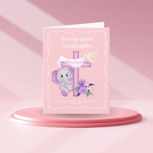Tarjeta Elefante De Bebé Rosa Con Paloma Y Baptismo Cruzad (Subido por el creador)