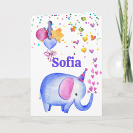 Tarjeta Elefante de Cumpleaños Añadir un Nombre Age Cute K