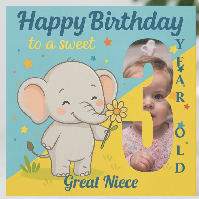 Tarjeta Elefante de cumpleaños personalizado 3 Dulce tu ta (Subido por el creador)