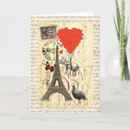 Tarjeta Elefante de época y globos de corazón rojo