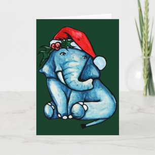 Tarjeta Elefante de Navidad con sombrero de Santa adorable