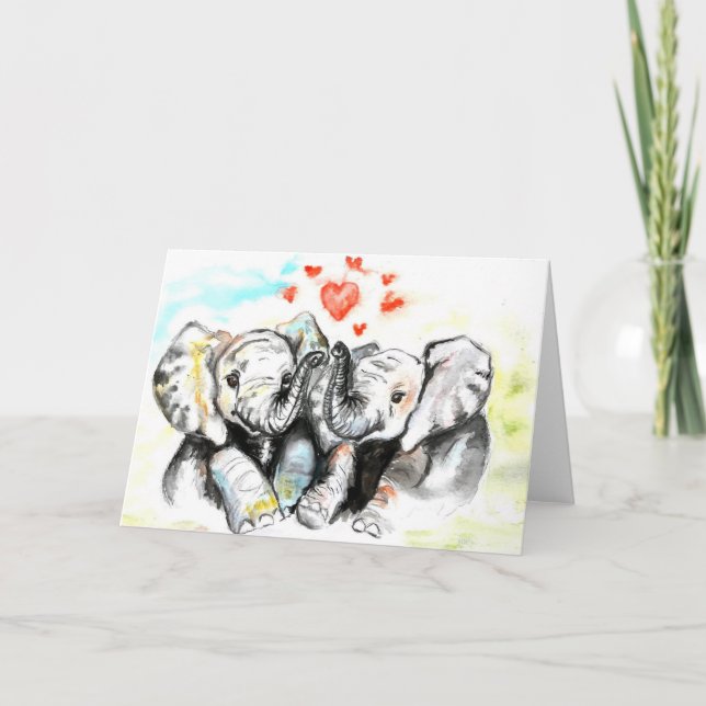 Tarjeta Elefante de pareja de el día de San Valentín - Pin (Anverso)