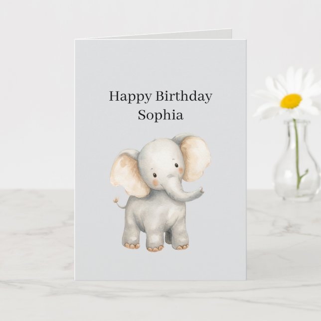 Tarjeta Elefante de safari gris cumpleaños (Planta pequeña)