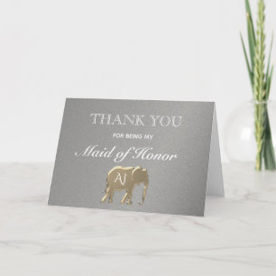 Tarjeta Elefante Dorado Gracias por Ser Mi Dama de Honor