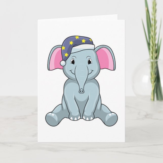 Tarjeta Elefante durmiendo con gorra nocturna (Anverso)