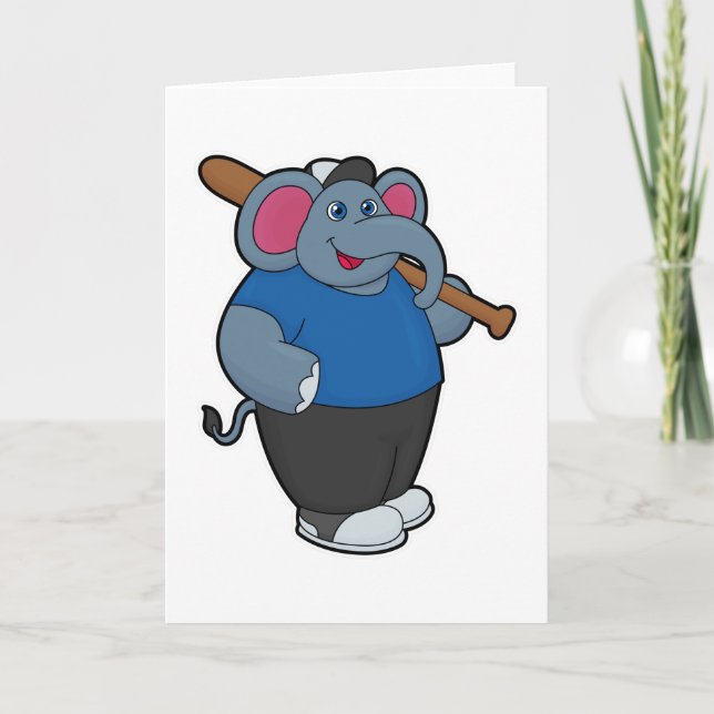 Tarjeta Elefante en béisbol con bate de béisbol (Anverso)