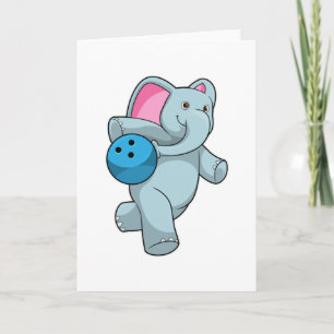 Tarjeta Elefante en bolera con bola de bolos