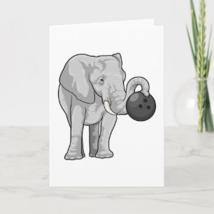 Tarjeta Elefante en bolera con bola de bolos