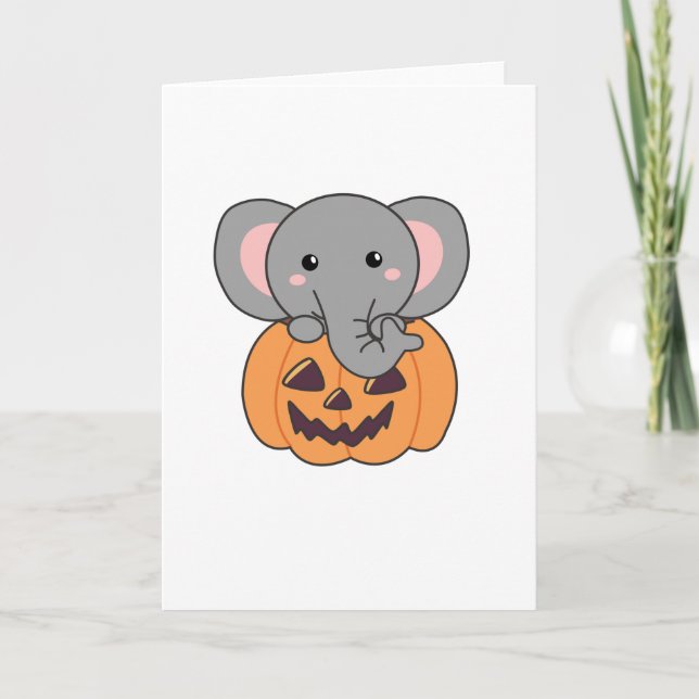 Tarjeta Elefante en Calabaza Cute Elefante Feliz Halloween (Anverso)