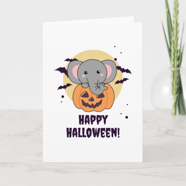 Tarjeta Elefante en Calabaza Cute Elefante Feliz Halloween (Anverso)
