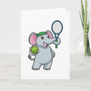 Tarjeta Elefante en el tenis con raqueta de tenis