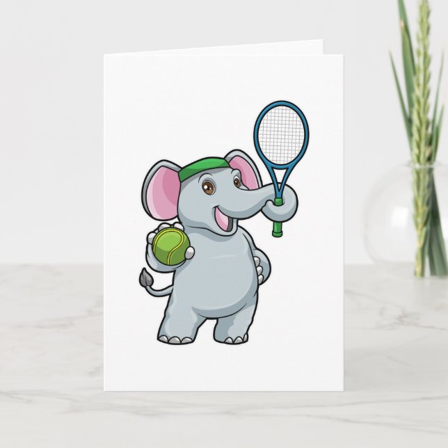 Tarjeta Elefante en el tenis con raqueta de tenis (Anverso)