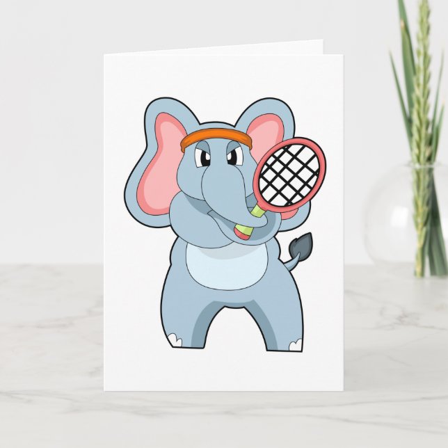 Tarjeta Elefante en el tenis con raqueta de tenis (Anverso)