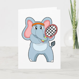 Tarjeta Elefante en el tenis con raqueta de tenis