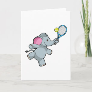 Tarjeta Elefante en el tenis con raqueta de tenis
