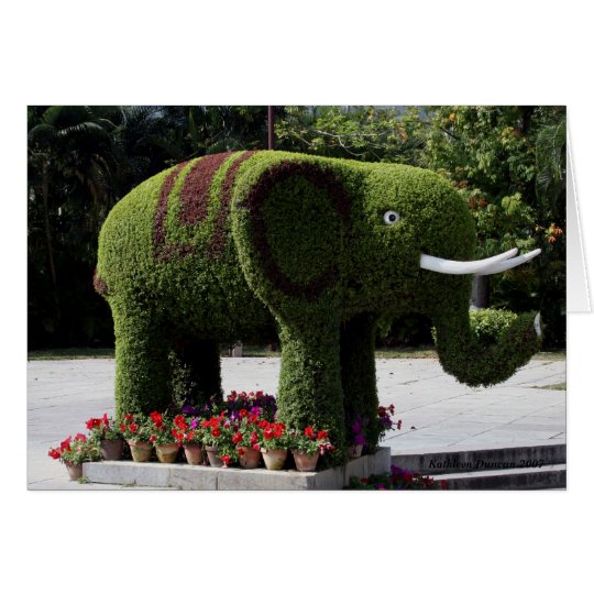 Tarjeta Elefante en jardín chino