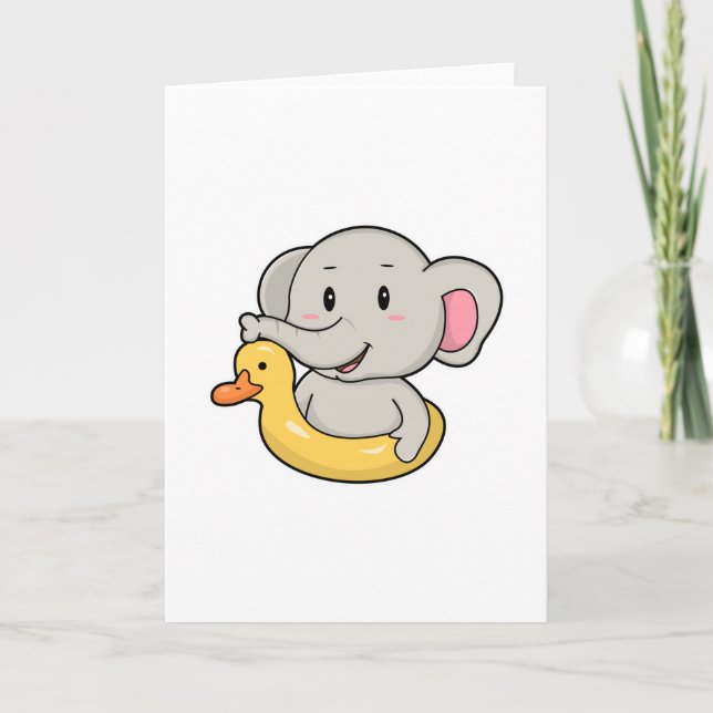 Tarjeta Elefante en Natación con anillo de natación (Anverso)
