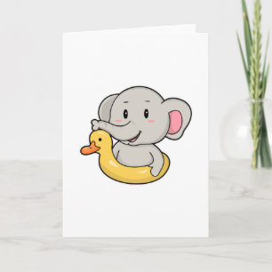 Tarjeta Elefante en Natación con anillo de natación